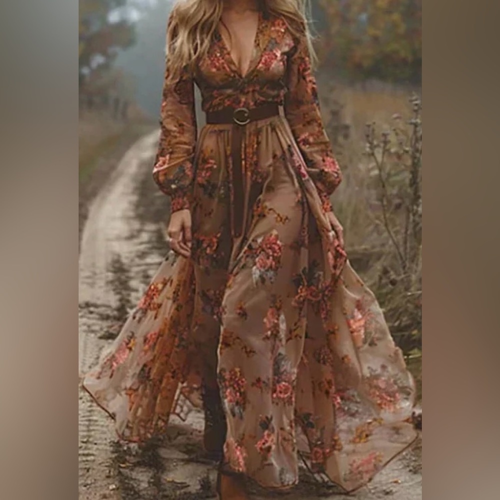 Floral Brown Maxi Dress